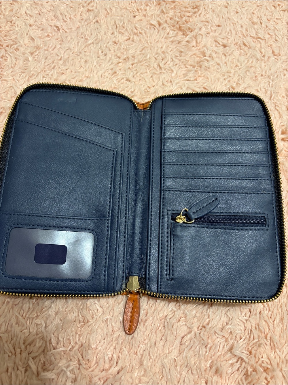 Miche Zip Around Organizer Wallet Denim Blue Cognac Tan Gold Hardware EUC - Picture 4 of 9